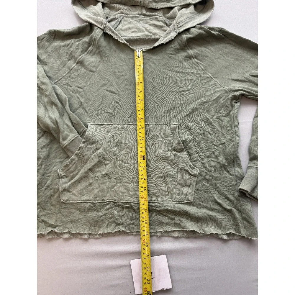 Aerie Mens Sage Green Distressed Raw Hem Pullover Hoodie Kangaroo Pocket XS